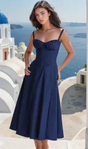 NAVY MAXI BUSTIER FLARED DRESS