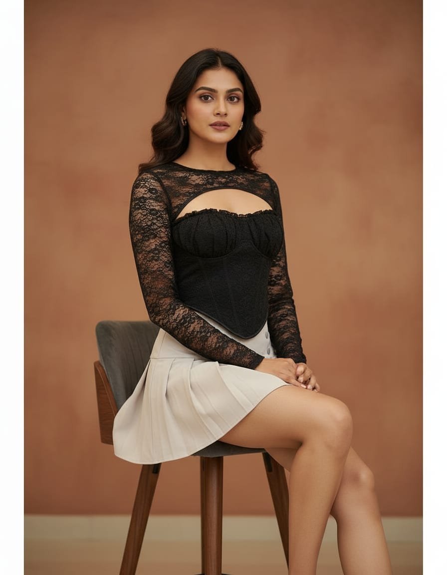 Corset top full sleeve less net