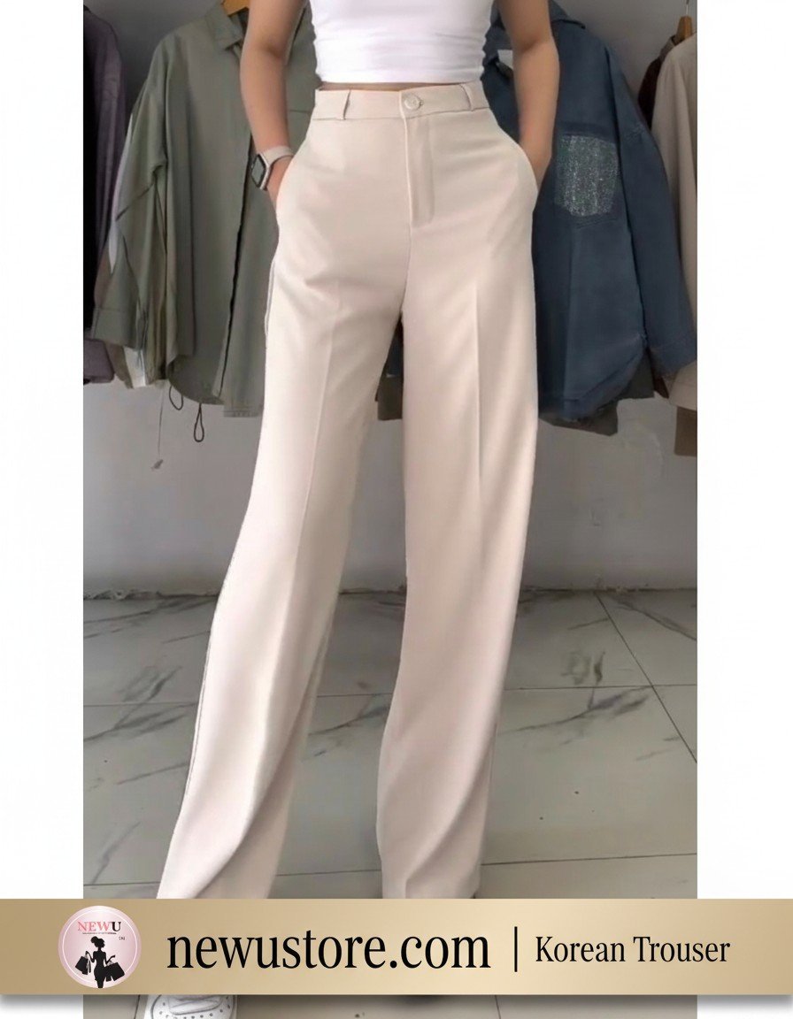 White High-Waisted Wide Leg Trousers - Premium Tailored Fit