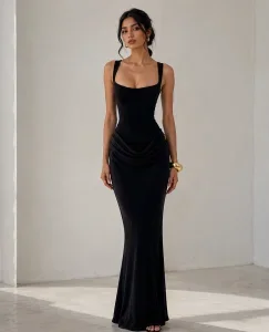 Sage Black Draped Maxi Dress