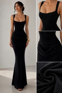 Sage Black Draped Maxi Dress